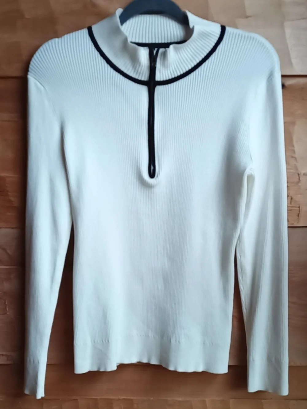 DKNY Cream Half-Zip Ribbed Sweater